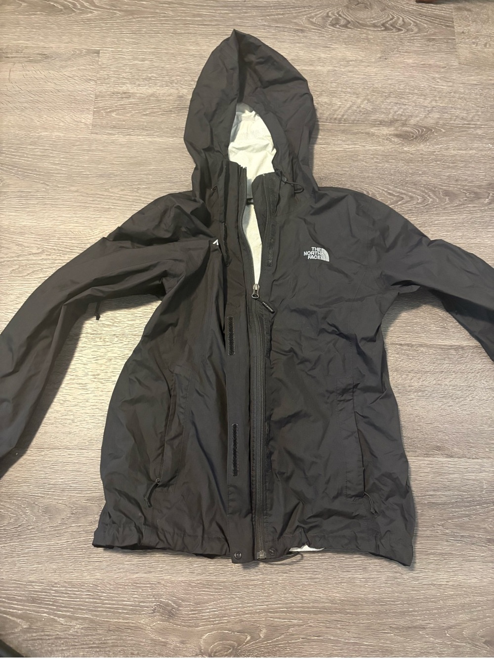 The North Face Women's Black Hooded Rain Shell Jacket waterproof hiking running